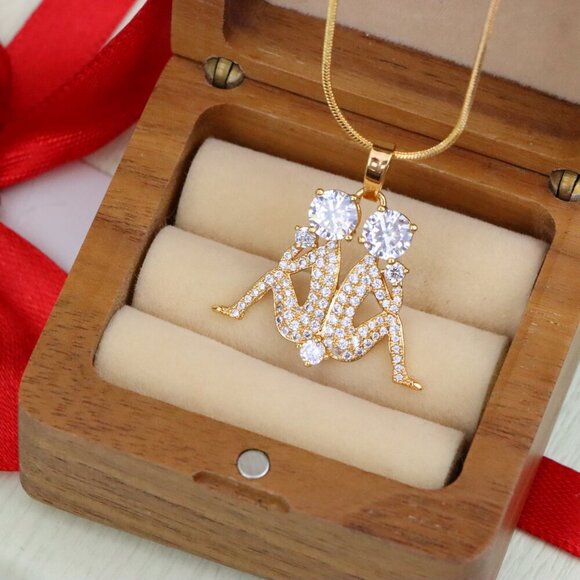 "Gemini Zodiac Rose Gold Pendant with Twin Sparkling CZ Accents, XPPT1543 - Picture 9 of 13